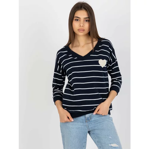 Fashion Hunters Navy and white blouse with V-neck by BASIC FEEL GOOD
