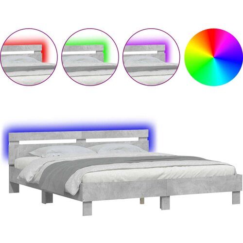 VidaXL Okvir za krevet s uzglavljem i LED siva boja betona 200x200 cm Slike
