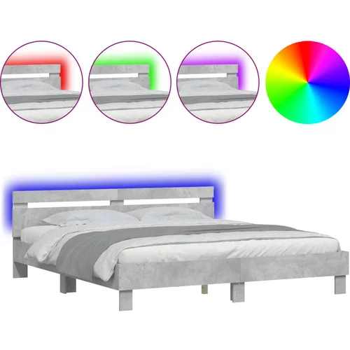 vidaXL Okvir za krevet s uzglavljem i LED siva boja betona 200x200 cm