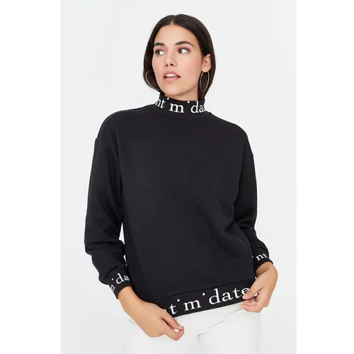 Trendyol Black Stand Up Collar Loose Printed Slim Knitted Sweatshirt