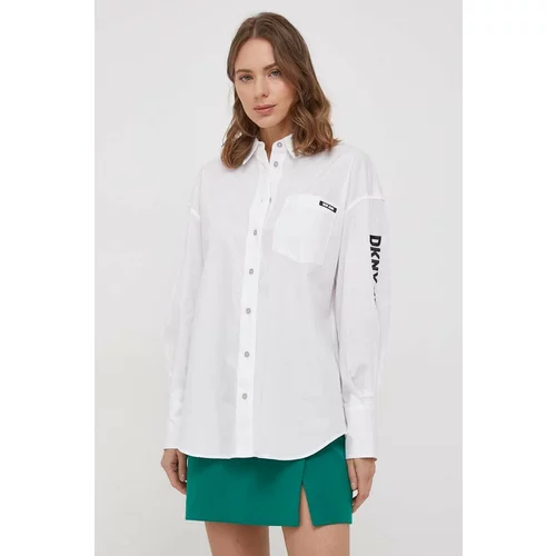 Dkny Pamučna košulja za žene, boja: bijela, relaxed, s klasičnim ovratnikom