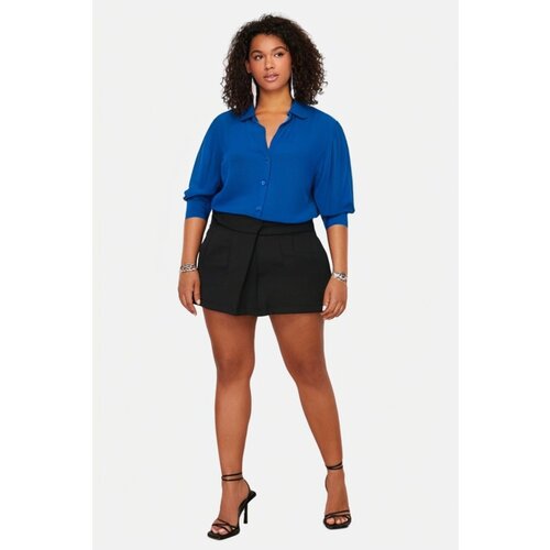 Trendyol Curve Blue Buttoned Regular Cut Woven Plus Size Shirt Slike