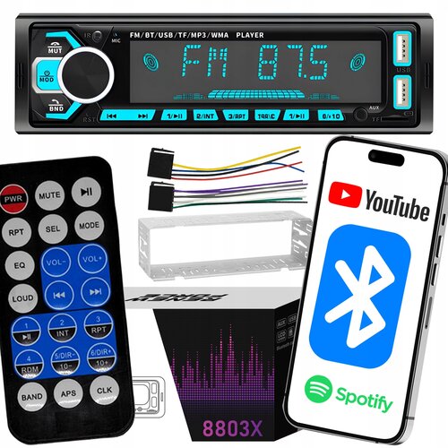  1DIN 12V RGB LCD FM avtoradio 4x60W 2x USB Bluetooth SD + daljinec Cene