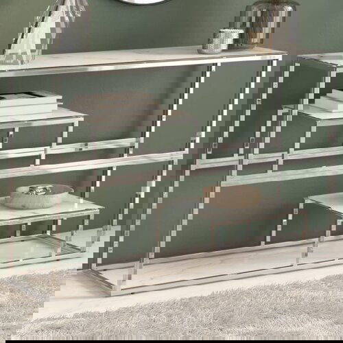 vidaXL Konzolna mizica srebrna nerjaveče jeklo in kaljeno steklo Cene