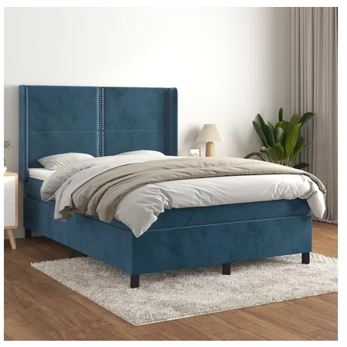  Box spring postelja z vzmetnico temno modra 140x190cm žamet