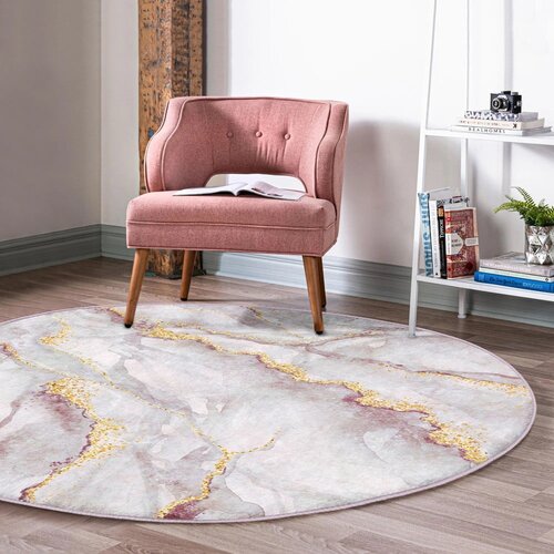 Mila Home Svetlo siva/v zlati barvi pralna/primerna za robotski sesalnik okrogla preproga &amp;oslash; 120 cm Comfort &amp;ndash; Slike