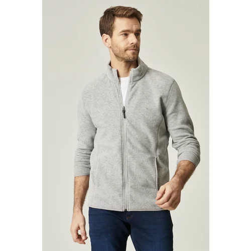 AC&Co / Altınyıldız Classics Men's Gray Anti-pilling Anti-Pilling Standard Fit Normal Cut Bato Collar Sweatshirt Fleece Jacket.