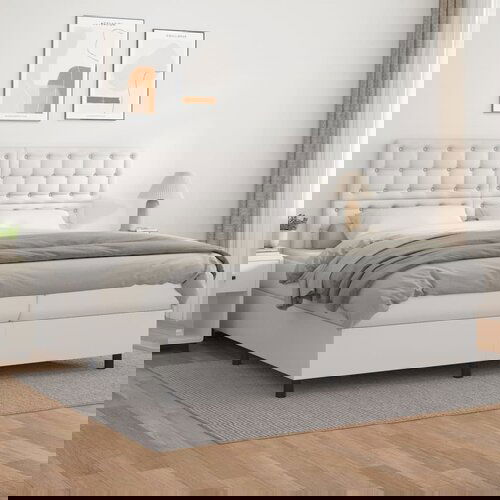 The Living Store Box spring postelja z vzmetnico bela 200x200 cm umetno usnje - Box Spring Postelja, (21519117) Slike