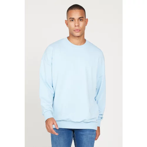AC&Co / Altınyıldız Classics Men's Light Blue Oversize Wide Fit 3 Thread Crew Neck Cotton Sweatshirt