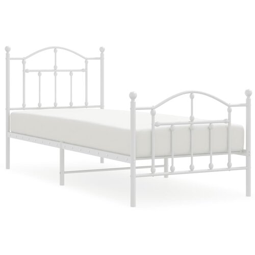 Maison Chic Kovinski Posteljni okvir - Enojna postelja - Postelja za odrasle z vzglavjem in vznožjem bel 90x200 cm, (21695749) Slike
