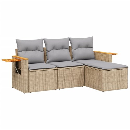  4-dijelni set vrtnih sofa s jastucima bež od poliratana Slike