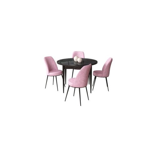 Hanah home tor - black marble, pink black marblepink dining table & chairs set (5 pieces) Cene