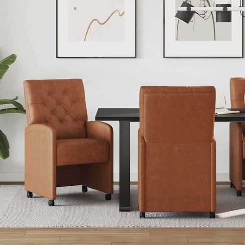 VidaXL jedilni stoli s kolesi 2 pcs rjava 58 x 67 x 97 cm umetna koža Slike