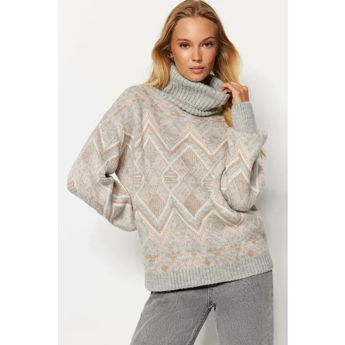 Trendyol Gray Patterned Knitwear Sweater