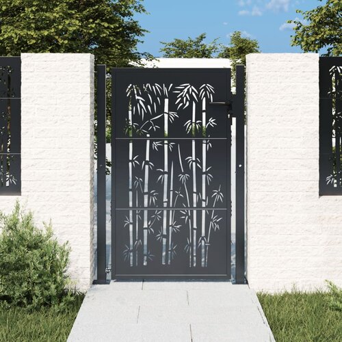 vidaXL Vrtna vrata antracitna 105x130 cm jeklena oblika bambusa Cene