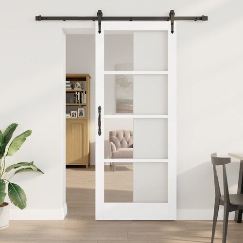 vidaXL Drsna vrata s kompletom naprav Bela 86x211 cm Masiven les bor, Notranja vrata s steklom 'ORKDAL'Bela 86x211x4 cm Cene