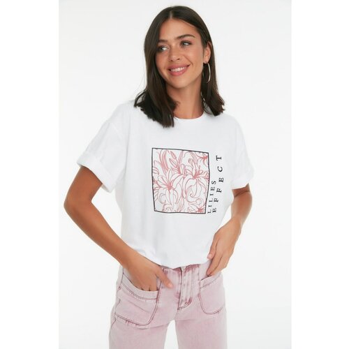 Trendyol White Printed Basic Knitted T-Shirt Slike