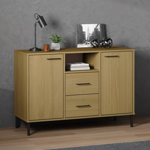 vidaXL Komoda s kovinskimi nogami rjava 113x40x77 cm trden les OSLO Cene