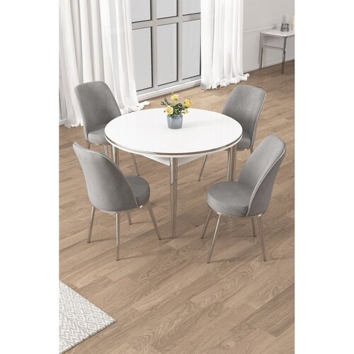 Hanah home trpezarijski set Osle, sto i 4 stolice, bela ploča, hromirane noge, siva tkanina Babyface Cene