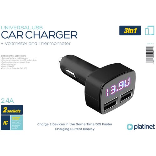 Omega punjač za auto Platinet PLCRVT, 5V, 2.4A Slike