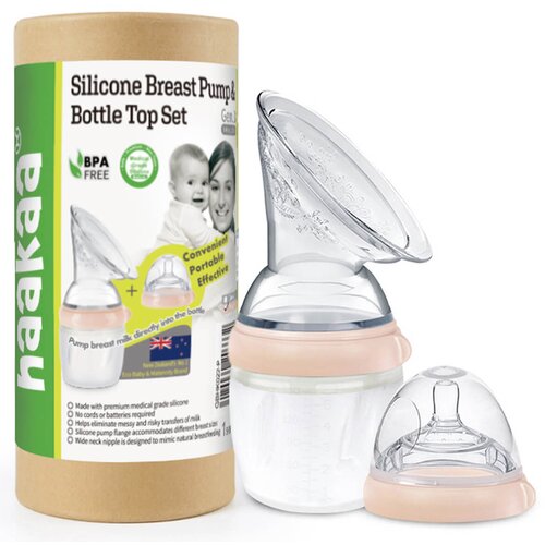Haakaa ročna črpalka silikonska komplet s stekleničko 160 ml peach Slike