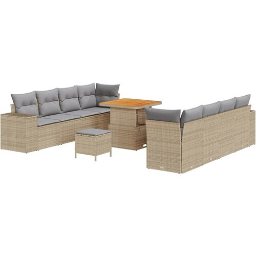  Set od 11 komada vrtnih kauča s jastučićima bež poli ratan akacije set od 3 komada vrtne blagovaonske garniture s jastučićima b Cene