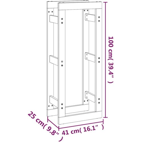  Stalak za drva za ogrjev 41 x 25 x 100 cm od masivne borovine Slike