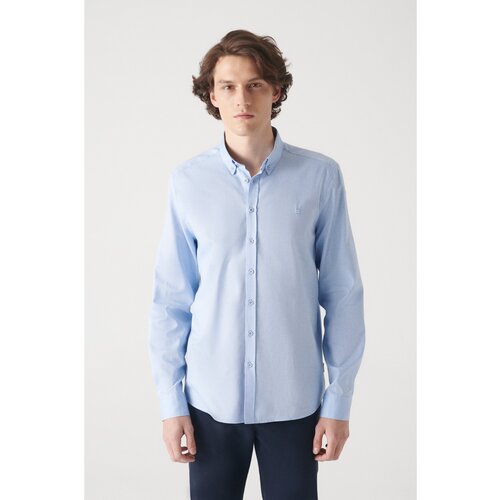 Avva Men's Blue Oxford 100% Cotton Standard Fit Regular Cut Shirt Cene