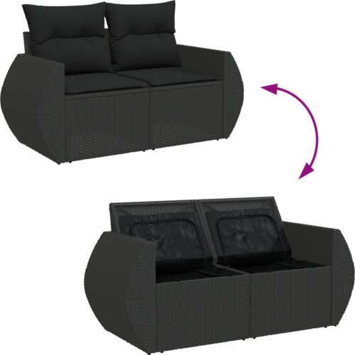 VidaXL set od 13 dijelova vrtnih kauča s jastucima Crna Poli Rattan Akacija, set od 3 dijela vrtnih blagovaonica s jastucima Crna Poli Rattan Akacija Slike
