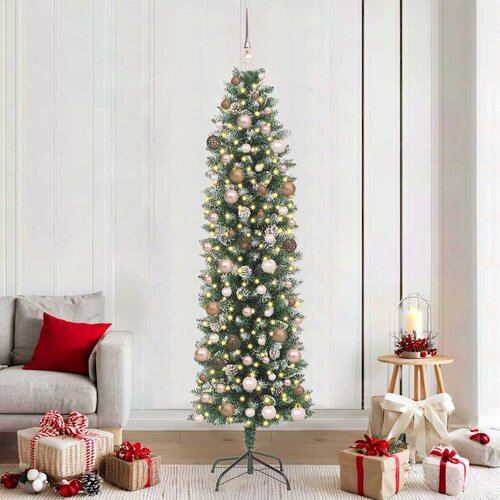 vidaXL Umetno vitko božično drevo med 300 LED z stojalom Zelena 210 cm Cene
