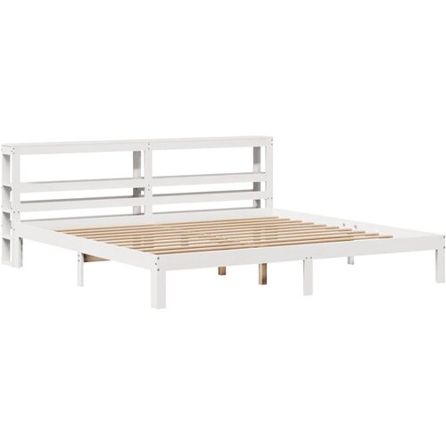 vidaXL Posteljni okvir z vzglavjem bel 200x200 cm trdna borovina, (21303665) Cene