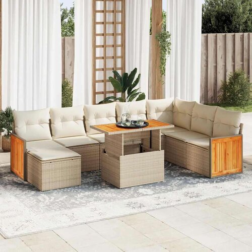 vidaXL 7-dijelni set vrtnih sofa s jastucima bež od poliratana bagrem Cene