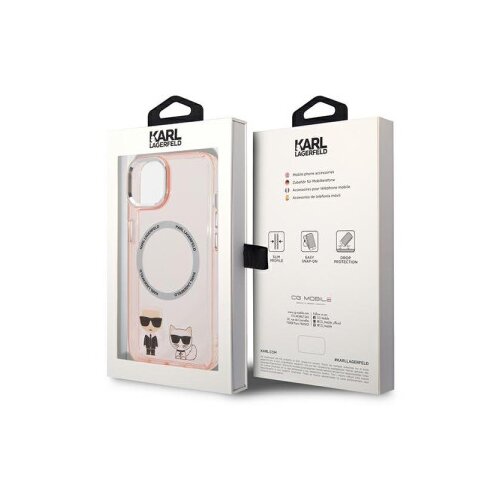 Karl Lagerfeld Originalen ovitek MagSafe ovitek KLHMP14SHKCP za iPhone 14 6.1 prozorno roza silikonska za&amp;scaron;čita - Full bodies Slike