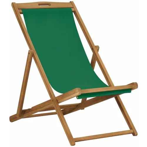 vidaXL sklopiva stolica za plažu od masivne tikovine zelena