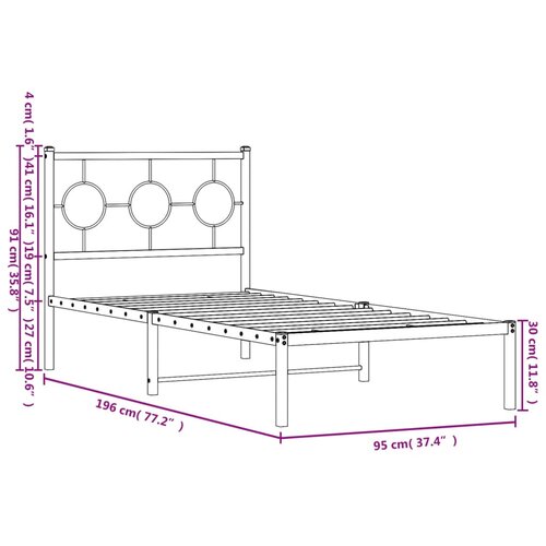  Metalni okvir za krevet s uzglavljem bijeli 90 x 190 cm Slike