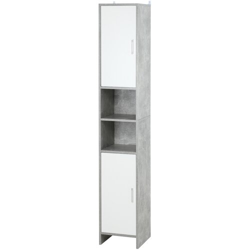 Kleankin Prostorsko varčen kopalniški steber z 2 omarama in 2 odprtima predaloma, visoko večnamensko pohištvo iz lesa z učinkom cementa, 30x30x180cm, siva, (20754107) Cene