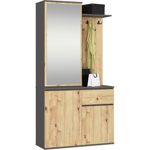 AKORD Entro Garderobni Komplet, Grafitno Siva/Hrast Artisan, (5000332847) Slike