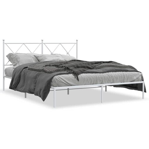  Metalni okvir za krevet s uzglavljem bijeli 150x200 cm Slike