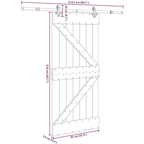 vidaXL Klizna vrata s priborom za montažu 95 x 210 cm masivna borovina Cene