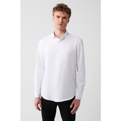 Avva Men's White Easy-to-Iron Classic Collar Dobby Regular Fit Shirt Slike