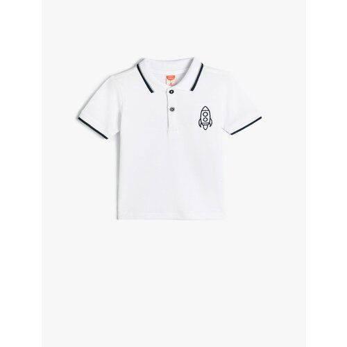 Koton Polo Neck T-Shirt Short Sleeve Striped Embroidered Detail Cotton Cene