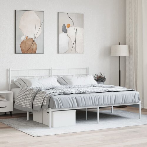  The Living Store Kovinski posteljni okvir z vzglavjem bel 183x213 cm - Kovinski Posteljni Okvir, (21449966) Cene