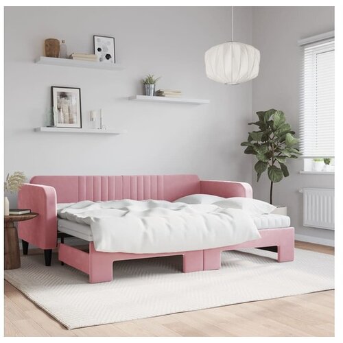 VidaXL Izvlečna dnevna postelja z vzmetnicami roza 80x200 cm Slike