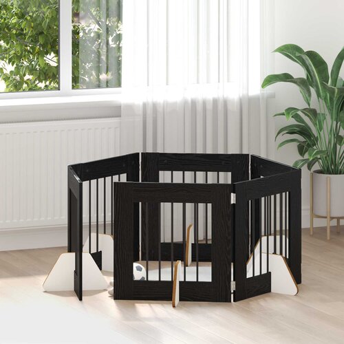  Vrata za pse s postoljem 6 pcs Crni hrast 60 x 60 cm Cene