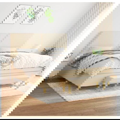 VidaXL Box spring postelja z vzmetnico krem 180x200 cm blago Slike