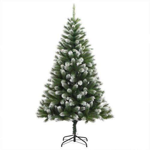 VidaXL Umjetna jelka s pantenom i pahuljicama Zelena i bijela 150 cm Slike