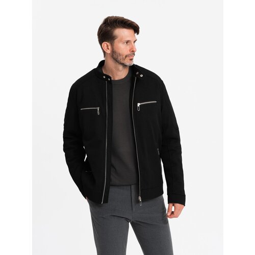 Ombre Men&amp;#039;s biker jacket with collar and pockets - black Slike