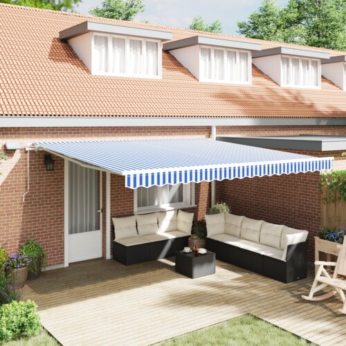 vidaXL Skrovita tenda with Plava i bijela 4.5 x 3 m Platno i metal Cene