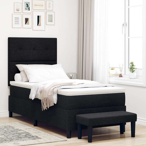 Box Spring Krevet s Madracem &amp Klupom Crni 90x190 cm Tkanina Cene