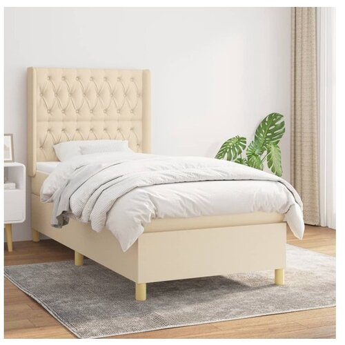 VidaXL Krevet s oprugama i madracem krem 90 x 190 cm od tkanine Slike